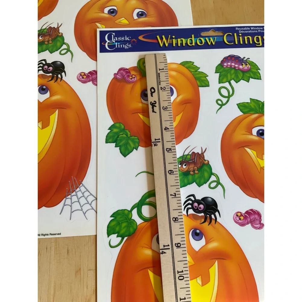Vintage 2001 Classic Clings Halloween Window Decals Pumpkin Spider 2 Sheets NEW